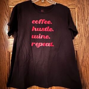 Coffee Hustle Wine Repeat Black & Red T-shirt Sz XL.